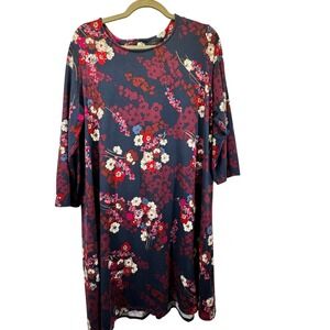JJill Floral Tunic Dress Womens L Stretch Flowy Boho Cottagecore Modest Eyelet